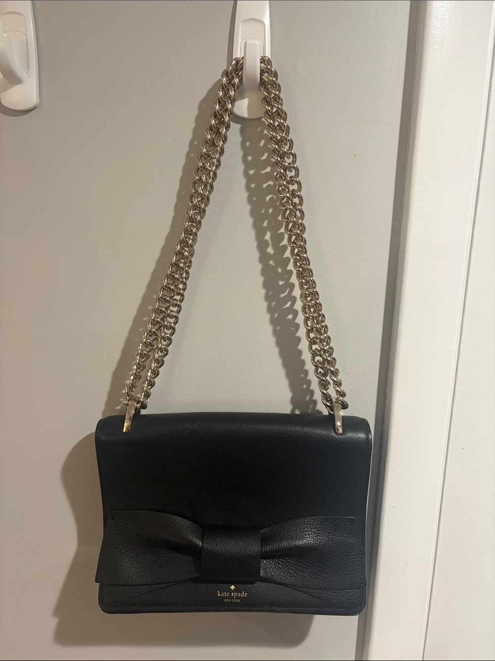 Kate Spade Black Leather Bow-Front Chain Shoulder Bag NEVER USED